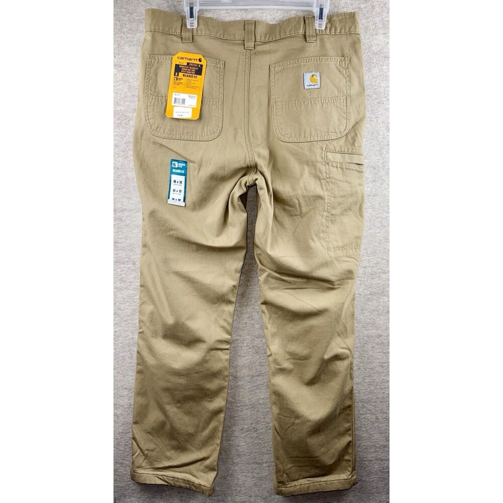 Carhartt Rugged Flex Knit-Lined Relaxed Straight Canvas Pants Beige 36x32 NWT - Picture 3 of 12